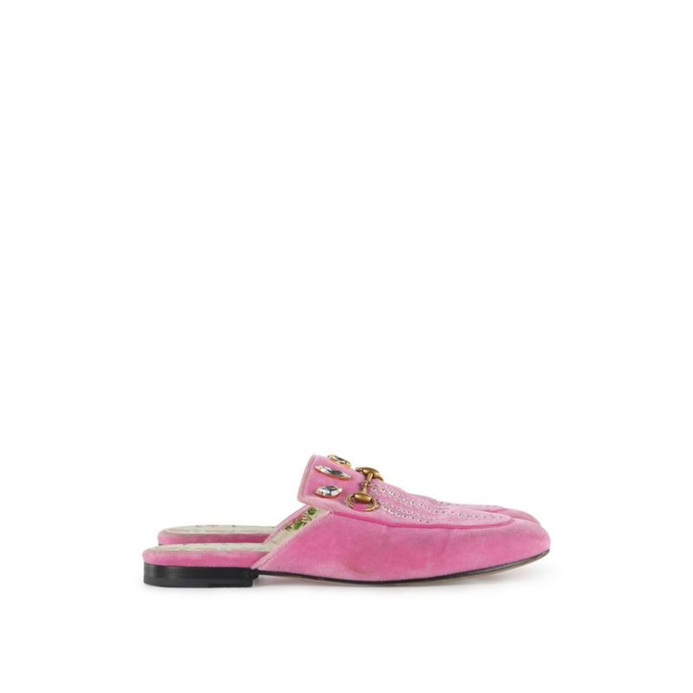 Pre Loved Gucci Pink Velvet Crystal Embellished Horsebit Princetown Mules Flats - Picture 2 of 8